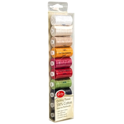 Sew Easy Quiltgarn Pack - 10 x 500 m Spulen 100% Baumwolle für Patchwork Hand & Maschinennähen, 10 Farben Sew Easy Quiltgarn Pack - 10 x 500 m Spulen 100% Baumwolle für Patchwork Hand & Maschinennähen, 10 Farben von Sew Easy