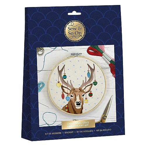 Sew & So On Stickerei-Nähset, Weihnachts-Hirsch enthält alle benötigten Bastelzubehör, ideales Bastelset für Erwachsene und ältere Kinder, ein tolles Bastelkunstgeschenk, Verwendung für Weihnachten von Sew & So On