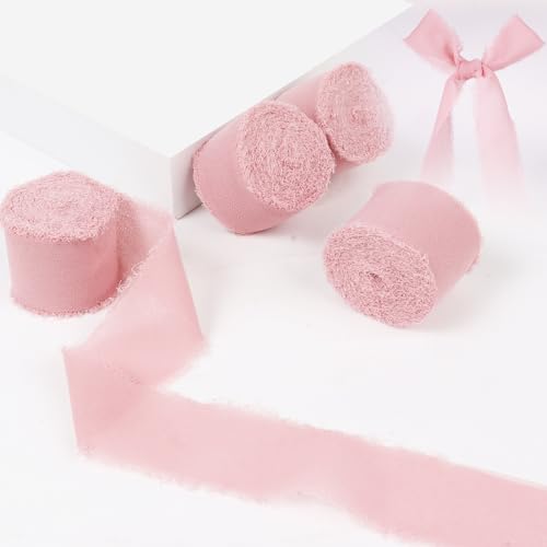 4 Rollen 3.5cm x 5.2m Chiffonband, Chiffon Stoffband Geschenkband, Hochzeit Schleifenband, Grau Rosa 4 Rollen 3.5cm x 5.2m Chiffonband, Chiffon Stoffband Geschenkband, Hochzeit Schleifenband, Grau Rosa von Sewokon