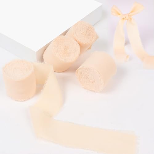 4 Rollen 4.5cm x 6.3m Chiffonband, Chiffon Stoffband Geschenkband, Hochzeit Schleifenband, Champagner 4 Rollen 4.5cm x 6.3m Chiffonband, Chiffon Stoffband Geschenkband, Hochzeit Schleifenband, Champagner von Sewokon