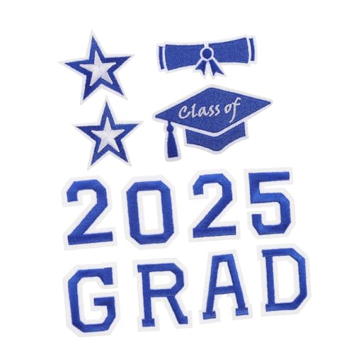 Sewroro 1 Satz Graduation Aufnäher Weiße und Blaue Aufbügler für Kleidung Rucksäcke Hüte und Jacken Dekorative Bestickte Patches mit Eisen Kleber für Diy Stoffreparaturen und von Sewroro