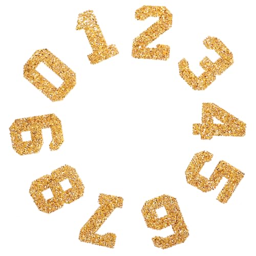 Sewroro 1 Satz Strass-Patches Kleidungsreparatur-Patches DIY-Kleidungsdekoration Zahlendekoration für Kleidung Strasssteine Stickerei Name zarte Kleiderflicken Nummer Bügelflicken Golden von Sewroro