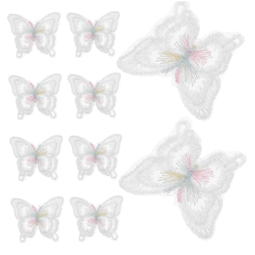 Sewroro 10 Stück Doppellagige Weiße Schmetterling Stickerei Applikationen Organza Patches zum Aufnähen für DIY Brautkleider Kleidung Taschen Hüte Vielseitige Dekorative Nähverzierungen von Sewroro