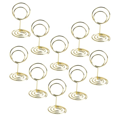 Sewroro 10 Stück Metall Kartenhalter Runde Goldene Fotoklammern mit Stabilem Sockel Multifunktionale Tischkartenhalter für Hochzeit Memo Namenskarten Tischdekoration Party Büro von Sewroro