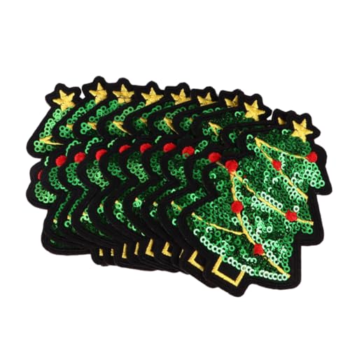 Sewroro 10 Stück Pailletten -weihnachts Patch Weihnachten Weihnachtsmotive Zum Nähen Weihnachtsbaum-nähflicken Pailletten-weihnachtsflecken Weihnachtsmotive Nähen Dekorativ Green Stoff von Sewroro