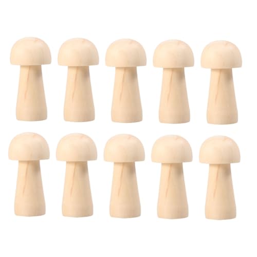 Sewroro 10 Stück Teiliges Kleine Unbemalte Holzpilzfiguren zum Bemalen DIY Holzpuppen für Kinderbasteln Natürliche Holzrohlinge Handliche Holzskulpturen für Kreative und Heimdekoration von Sewroro