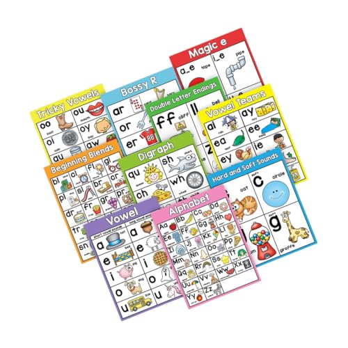 Sewroro 10 Stück Teiliges Lernposter Set Englisch für Interaktive Phonics Karten für Klassenzimmer Wanddekoration für Familienengagement und Sprachentwicklung von Sewroro