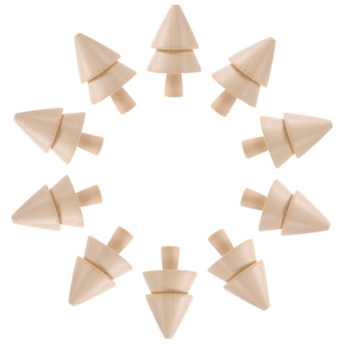 Sewroro 10 Stück Teiliges Naturbelassene Holz Weihnachtsbaum Dekorationen zum Bemalen Kleine Doppellagige DIY Holzbäume Vielseitige Bastelaccessoires für Weihnachten Party Hochzeit von Sewroro