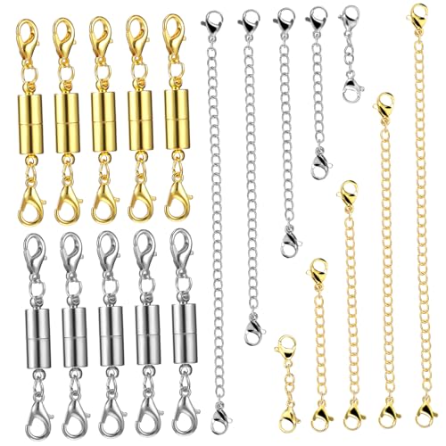 Sewroro 10 Stück Teiliges Set Verlängerungsketten für Halsketten und Armbänder mit Magnetischen Karabinerverschlüssen für DIY Schmuckherstellung Silberne und Goldene Farben Robuste Sewroro 10 Stück Teiliges Set Verlängerungsketten für Halsketten und Armbänder mit Magnetischen Karabinerverschlüssen für DIY Schmuckherstellung Silberne und Goldene Farben Robuste von Sewroro
