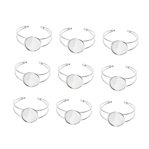 Sewroro 10 Stück Teiliges Verstellbares Kupferarmband mit Gewölbter Lünette DIY Schmuckherstellung Silberfarbene Basis für Cabochon Armbandrohlinge Zubehör für Personalisierte Armreifen von Sewroro