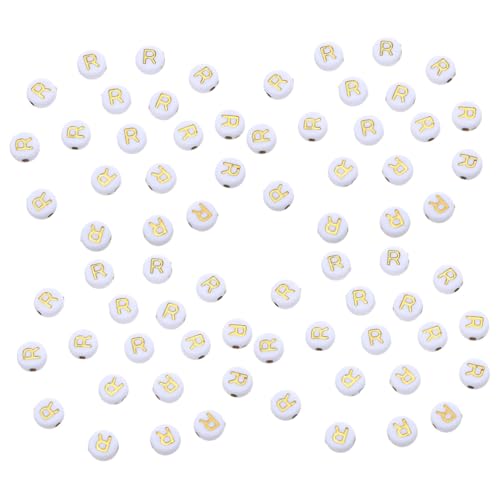Sewroro 100 Stück Acryl Buchstabenperlen für Armbänder Flache Runde Weiße Spacer mit Goldener Leichte Langlebige Letter Beads für DIY Schmuckherstellung Namensarmbänder Halsketten von Sewroro
