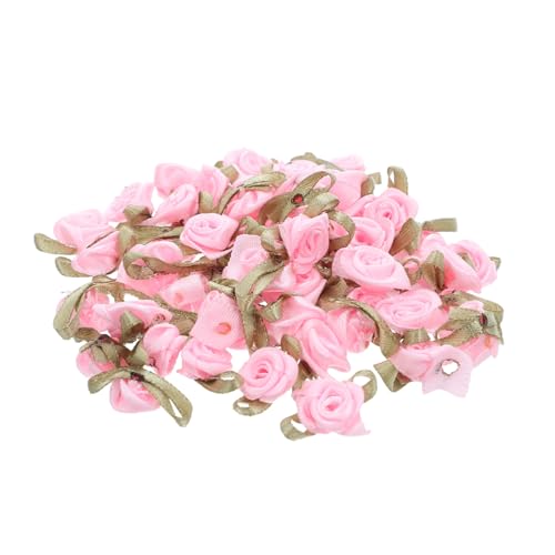 Sewroro 100 Stück Mini Satinrosen mit Grünen Blättern Langlebige Künstliche Blumen für Hochzeit Party Weihnachtsdeko Vielseitige DIY Schleifen Bastelblumen für Haarclips und von Sewroro