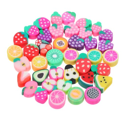 Sewroro 100 Stück Polymer Clay Perlen mit Fruchtmotiven Handgefertigte Bunte Tonperlen zum Auffädeln für DIY Schmuckherstellung Armbänder Halsketten Bastelzubehör von Sewroro