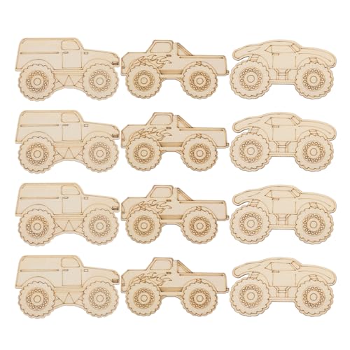 Sewroro 12 Stück Auto Holz Bastelset Unvollendete Truck-Ausschnitte Aus Holz Zum Basteln Von Fahrzeugen Zum Bemalen Hängende Verzierung Leere Holzscheiben Geschenkanh?nger von Sewroro