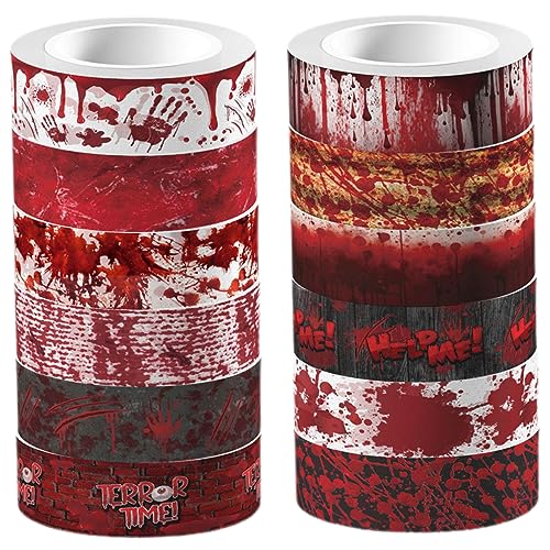 Sewroro 12 Rollen Halloween Blutige Muster Washi Tape Dekoratives Klebeband für Diy Scrapbooking Journaling und Bastelarbeiten für Halloween Projekte und Designs von Sewroro