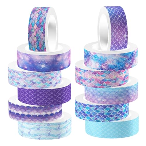Sewroro 12 Rollen Meerjungfrau Muster Washi Tape Transparent Mehrfarbiges DIY Kreppband für Scrapbooking Planer Dekoration Selbstklebend Vielseitig Einsetzbar von Sewroro
