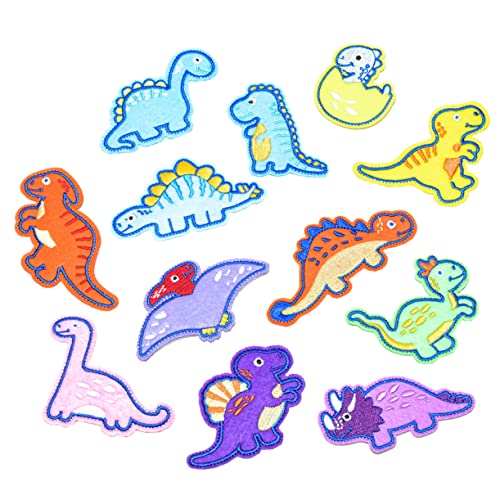 Sewroro 12 Stück Dinosaurier Gestickter Aufnäher Dekoration Bestickte Aufnäher Mit Dinosauriern Schleife Motive Aufkleber Niedliche Cartoon-patches Einhorn Tiere Mini Stickerei von Sewroro