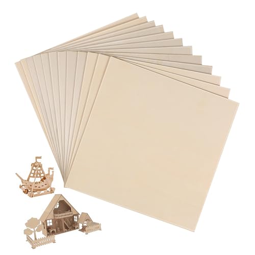 Sewroro 12 Stück Teiliges Quadratische Holzplatten Dicke Unbehandelte Pappelholz Bretter für DIY Bastelprojekte Malerei Gravur Modellbau und Kreative Dekorationen von Sewroro