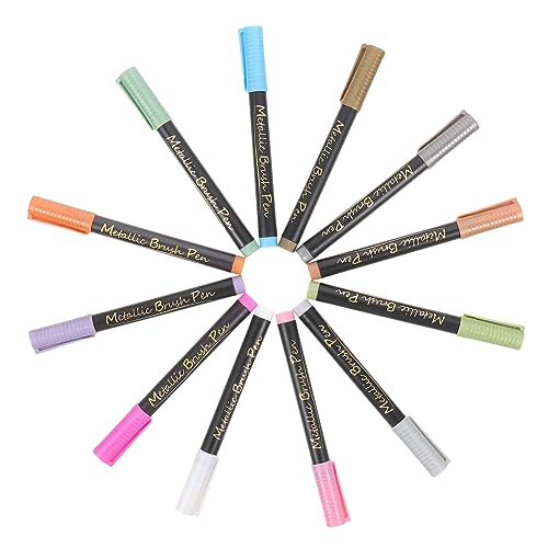 Sewroro 12 Stück Teiliges Set Bunte Metallic Marker Weiche Pinselstifte für Kreatives Zeichnen Graffiti und Beschriftungen Ergonomisches Design Wasserbasierte Farben für Profis und von Sewroro