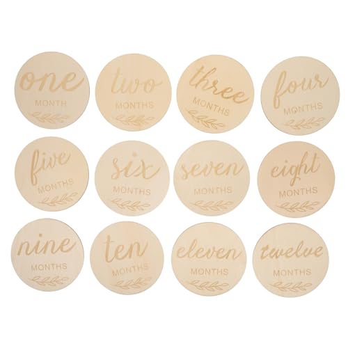 Sewroro 12Stücke Babymonats Meilensteinmarker Holz Dekorative Wachstumskarten für Unvergessliche Erinnerungen für Fotoshootings und Babypartys Sewroro 12Stücke Babymonats Meilensteinmarker Holz Dekorative Wachstumskarten für Unvergessliche Erinnerungen für Fotoshootings und Babypartys von Sewroro