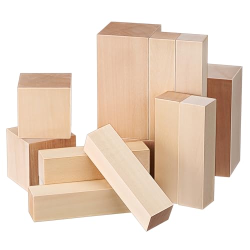 Sewroro 13 Stück Teiliges Lindenholz Schnitzset Unbehandelte Basswood Blöcke Feinkörniges Weichholz Vielseitig für Holzschnitzen DIY Kunstprojekte Tragbar für Künstler Hobbybastler von Sewroro