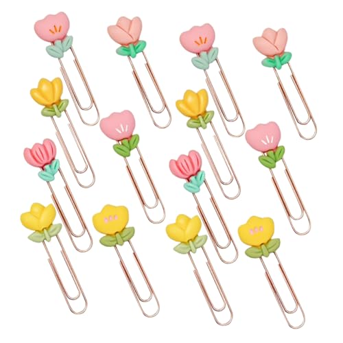 Sewroro 14 Stück Teiliges Niedliche Blumen Büroklammern Metall Lesezeichen Clips für Mädchen Dekorative Papierclips für Bastelarbeiten und Bürobedarf Cartoon Thema Lesezeichen für Kreative von Sewroro