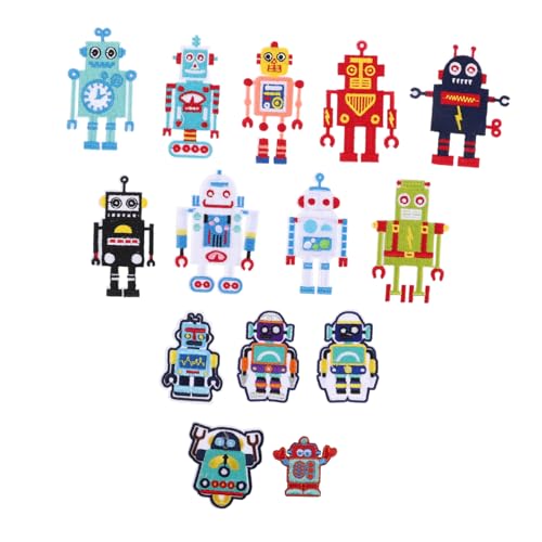 Sewroro 14 Stück Teiliges Süßer Cartoon Roboter Bügelpatches für Kleidung Bestickte Flicken zur Reparatur von Jeans Jacken und Mehr Einfach Aufzubügeln Nähen von Sewroro