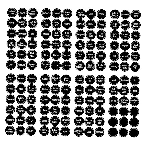 Sewroro 144 Stück Etiketten für Gewürzdosen küchenetiketten aufkleber set Etiketten für Gläser Topfdeckel-Organizer Zutaten Aufkleber etikettenaufkleber für zutaten PVC selbstklebend Black von Sewroro