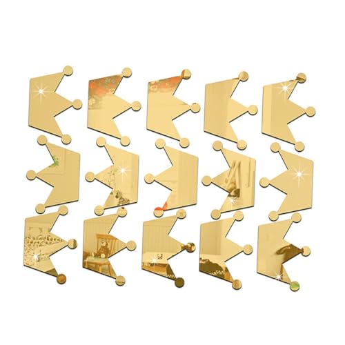 Sewroro 15 Stück Teiliges Kinderzimmer Wandaufkleber Krone Spiegel Dekoration Gold Selbstklebend Freie Anordnung Wandsticker für Mädchenzimmer von Sewroro