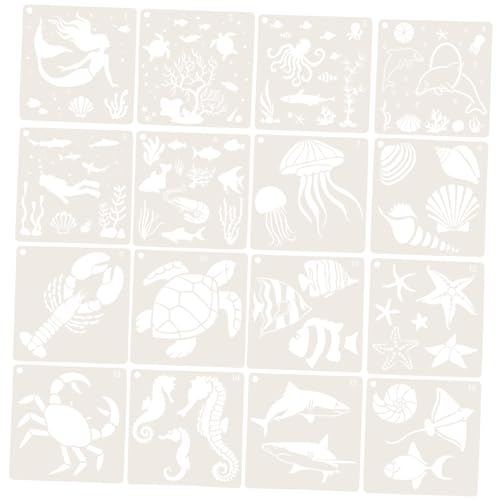 Sewroro 16 Stück Teiliges Unterwasserwelt Schablonen mit Verschiedenen Meeresbewohnern Wiederverwendbare Malvorlagen für DIY Kunsthandwerk Scrapbooking Wand und Möbeldekoration von Sewroro
