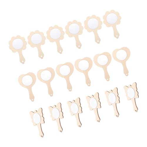 Sewroro 18 Stück Teiliges DIY Holzspiegel zum Bemalen Unvollendete Holz Handspiegel mit Glas Sichere Kinderbastelsets für Mädchen Basteln und Kreative Geschenkideen von Sewroro