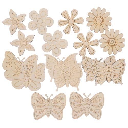 Sewroro 18 Stück Teiliges Unbemalter Holz dekorplatten mit Schmetterlings Blumenformen aus Langlebigem Holz für DIY bastelarbeiten Malerei und Kreative Holzdeko für Erwachsene von Sewroro