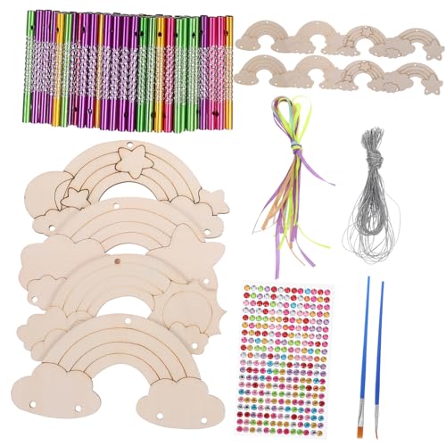 Sewroro 1Satz DIY Windspiel Set Holz für Bunte Handgemalte Windspiel Anhänger mit Ribbons Strass und Stiften Bastelmaterial für Garten und Innendekoration von Sewroro