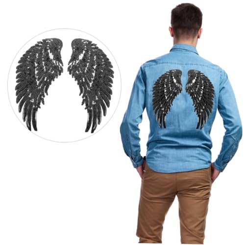 Sewroro 2 Paare Gestickte Pailletten Flügel Aufnäher zum Aufbügeln Elegante DIY Kleidung Applikation Langlebiges Stoffdekor für Jacken Kleider Vielseitiges Accessoire von Sewroro