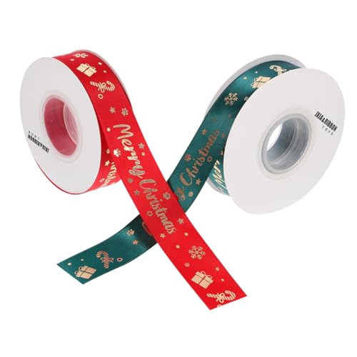 Sewroro 2 Rollen Geschenkband Christbaumspitze Band Zum Aufnähen Rot Glitzer Schneeflocke Weihnachtsband Girlanden Dekorationen Dekoband Band Winterbänder Polyester von Sewroro