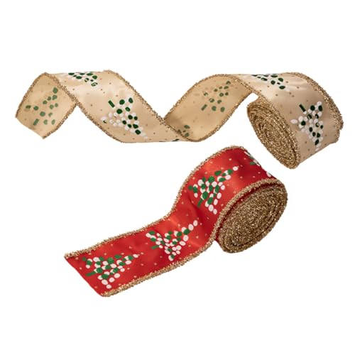 Sewroro 2 Rollen Weihnachtskordelband mit Drahtkante Festliches Dekoband für DIY Basteln Kränze Schleifen und Geschenkverpackung Robustes Formbares Satinband in Rot und Khaki von Sewroro