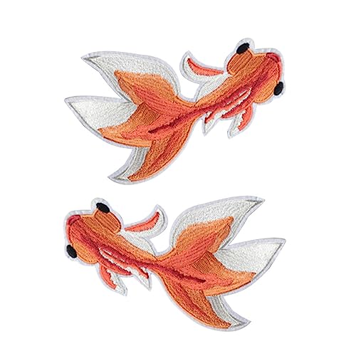 Sewroro 2 Stück Applikationen Kleidung Stickerei Bestickt Reing Nähen Geformt Aufbügeln DIY Patches Goldfisch Form von Sewroro