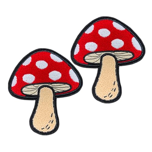 Sewroro 2 Stück Aufbügel Patches Pilz Bestickte Cartoon Applikationen Waschbeständig Farbecht zum Reparieren und Verzieren von Jacken Rucksäcken Hüten Kreative Diy Stoffaufnäher von Sewroro