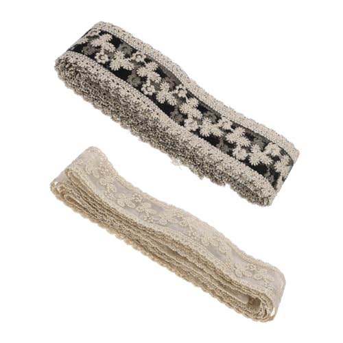 Sewroro 2 Stück Besticktes DIY Schleifenband Handgemachtes Bastelband in Beige und Schwarz Vielseitiges Zierband für Geschenkverpackungen Hochzeits Partydekoration Flexible zum von Sewroro