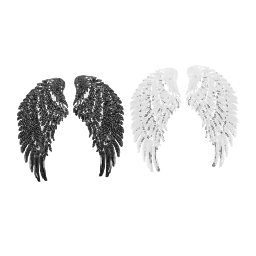 Sewroro 2 Stück Pailletten Flügel Stickerei Applikationen zum Aufnähen Dekorative DIY Kleidung Patches in Schwarz und Silber Filigrane Flügel Verzierung für Pullover Kissen Hemden von Sewroro