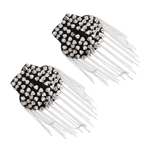 Sewroro 2 Stück Teiliges Silbernes Schulterklappen Quaste und Nieten Langlebige Punk stil Epaulette Broschen für Kostüm Anzug Bühnenauftritt und DIY Kleidung Zubehör von Sewroro