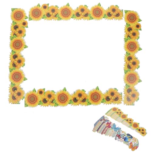Sewroro 20 Blatt Teiliges Bulletin Board Border Papier Verschleißfestes Dekoratives Randpapier mit Sonnenblumen und Schmetterlingen für Klassenzimmer Pinnwand Whiteboard Party und von Sewroro
