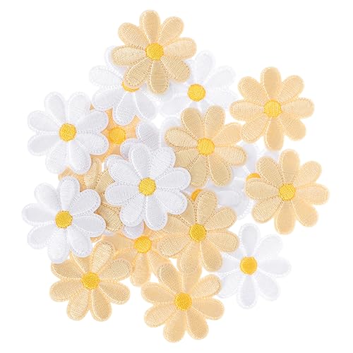 Sewroro 20 Stück Gänseblümchen-ornament-stickerei Gestickte Aufnäher Nähen Pfadfinderinnen-aufnäher Patches Zum Aufnähen Flecken Aufnäher Für Kleidung Zum Aufnähen Blumenbeete Stoff von Sewroro