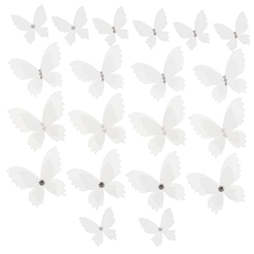 Sewroro 20 Stück Teiliges Organza Schmetterling Applikationen Weiße Doppellagige Patches mit Strass Perlenverziert für DIY Kleidung Hochzeitsdeko Nähzubehör und Bastelprojekte von Sewroro