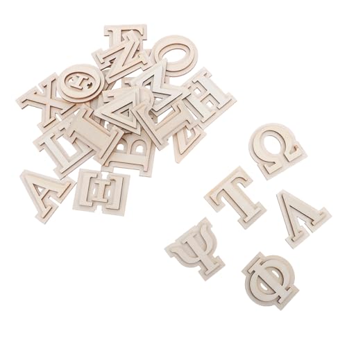 Sewroro 24 Stück Hölzernes griechisches Alphabet holz buchstabe kleine Holzbuchstaben zum Basteln Buchstabenausschnitte aus Holz Holzbuchstaben zur Dekoration Alphabet Beige von Sewroro