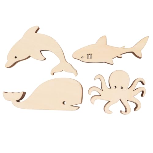 Sewroro 24 Stück Teiliges Meerestiere Holzscheiben für DIY Basteln Motive Wal Fisch Delfin Langlebige Leichte Holzteile zum Bemalen und Dekorieren für Scrapbooking und Heimdeko von Sewroro