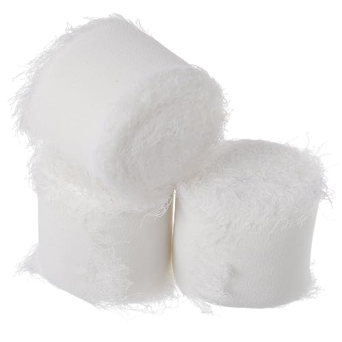 Sewroro 3 Rollen Fransen Chiffon Dekoband Handgerissenes Leichtes Geschenkband in Breit zum Basteln Hochzeitssträuße Einladungen und Geschenkverpackungen von Sewroro