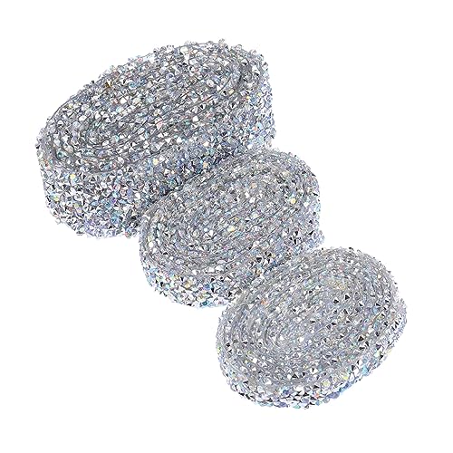 Sewroro 3 Rollen Strassband Selbstklebend Kristallband Glitzer Mesh Schmuckband für Hochzeit DIY Kleidung Dekoration Rhinestone Tape für Brautkleid Gürtel und Accessoires von Sewroro
