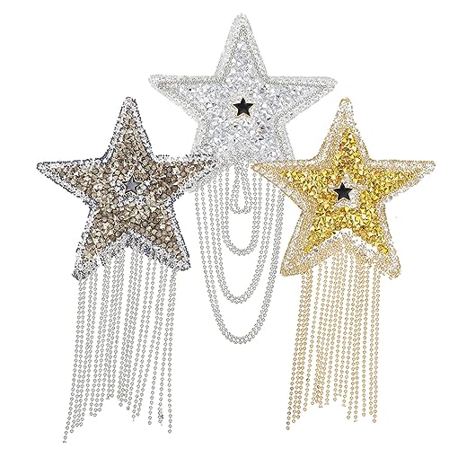 Sewroro 3 Stück Kleine Verschleißfeste Patches mit Funkelnden Strass sternen für Kleidung und Hüte Leichte Kompakte Aufbügler für Jacken Rucksäcke und DIY modeakzente von Sewroro