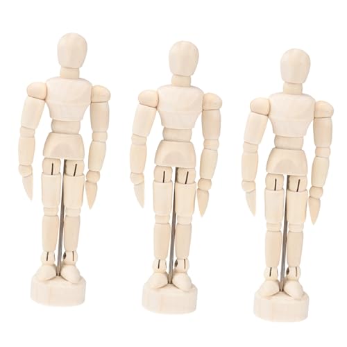 Sewroro 3 Stück Teiliges Holzfigur Modell Leichte Gliederpuppe zum Zeichnen und Basteln Verstellbare Gelenke Künstler Mannequin für Skizzen DIY Malpuppen Schreibtisch Dekoration Zuhause von Sewroro